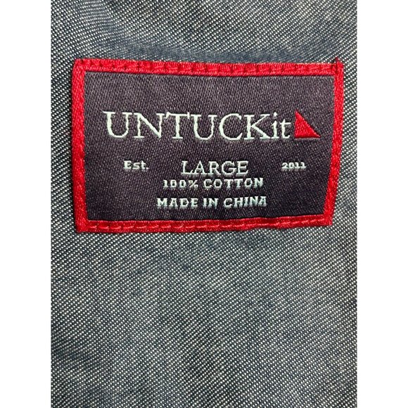 Untuckit Mens Long Sleeve Solid Blue Button Up Size‎ Large 100% Cotton - Picture 4 of 6